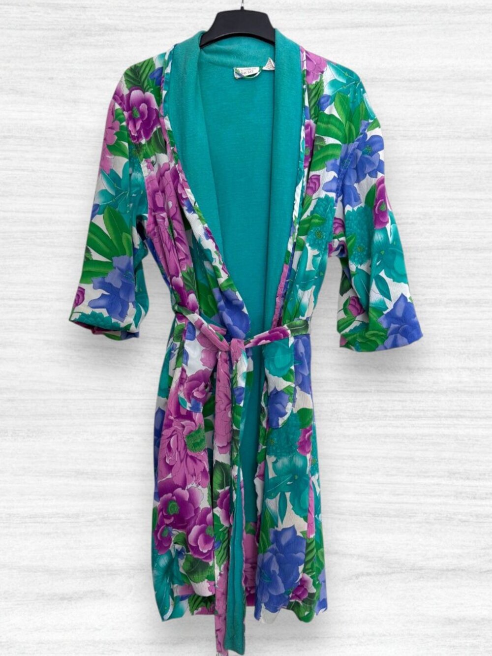 Vintage Victoria's Secret Gold Label 90s Floral Terry Lined Robe Purple Teal OS